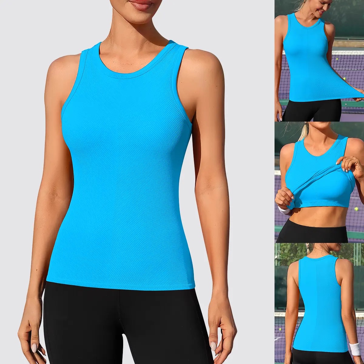 Women's Seamless High Neck Workout Tank Top with Built-in Bra & Removable Padding